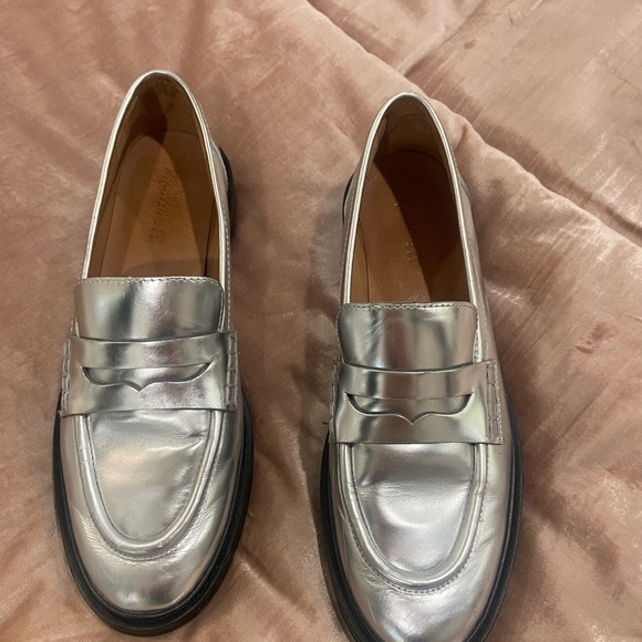 Madewell women's leather Metallic Silver Vernon Loafers size 9 - Picture 4 of 7